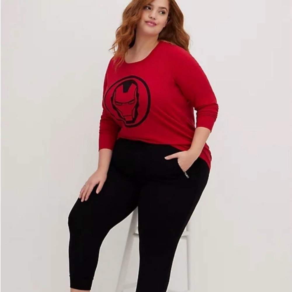 Torrid Marvel Iron Man Graphic Long Sleeve Tee Red Plus Size 1X Avengers Shirt - Picture 3 of 9